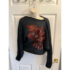 Anthro Troubadour felted floral asymmetrical mohair blend pullover sweater XS